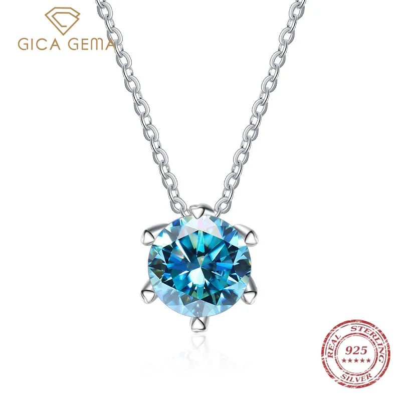 Gica Gema-collar con colgante de moissanita auténtica para mujer, de lujo, de 1 quilate, Plata de Ley 100% 925, joyería clásica de boda para mujer