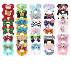 Disney Cute Minnie Mouse Ears Hair Scrunchies Velvet Hairbands for Girls Sequins Bows Headband Women Trip DIY Accessories Party