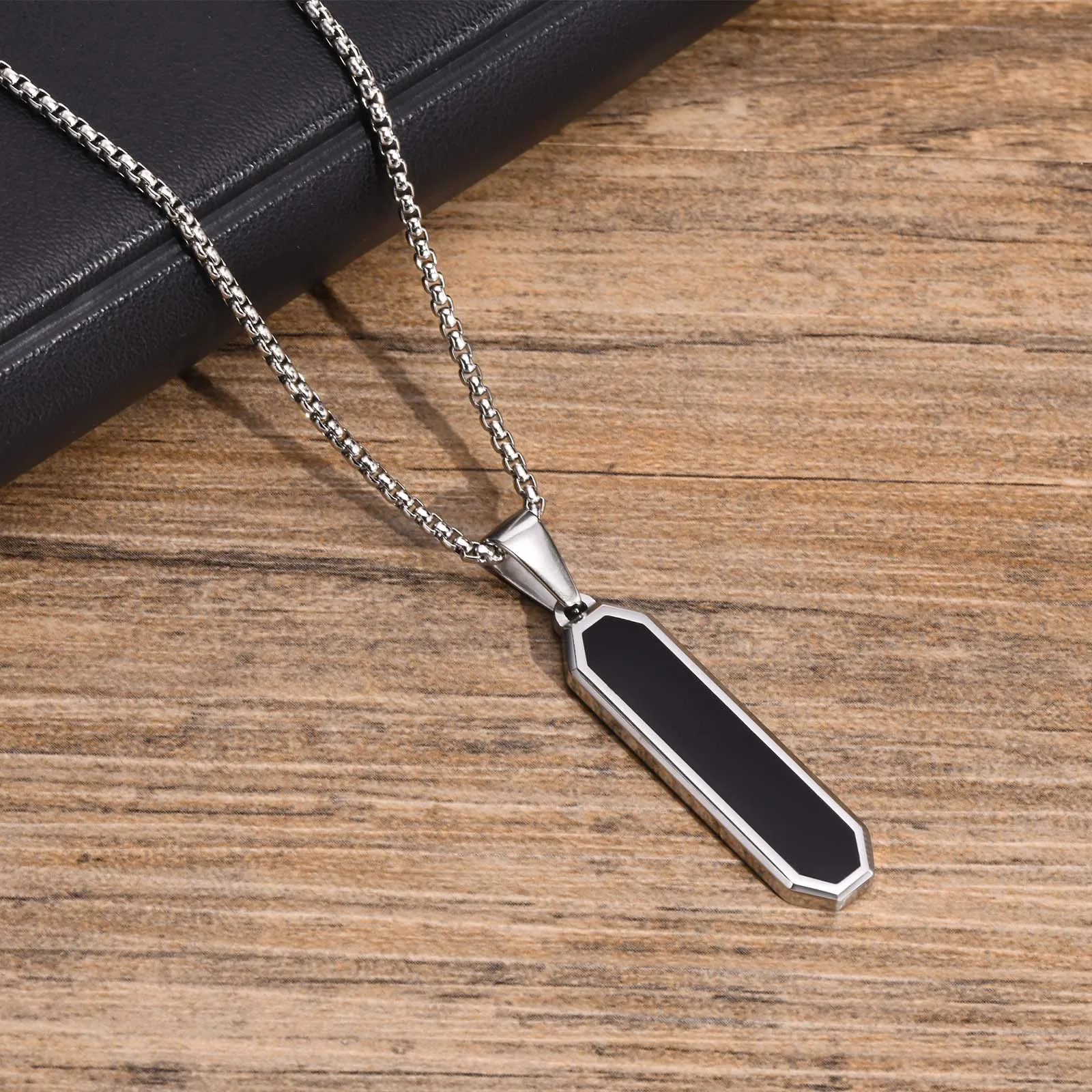 

Vnox Casual Black Color Bar Necklaces for Men,Minimalist Stainless Steel Geometric Pendant Collar Gift Jewelry