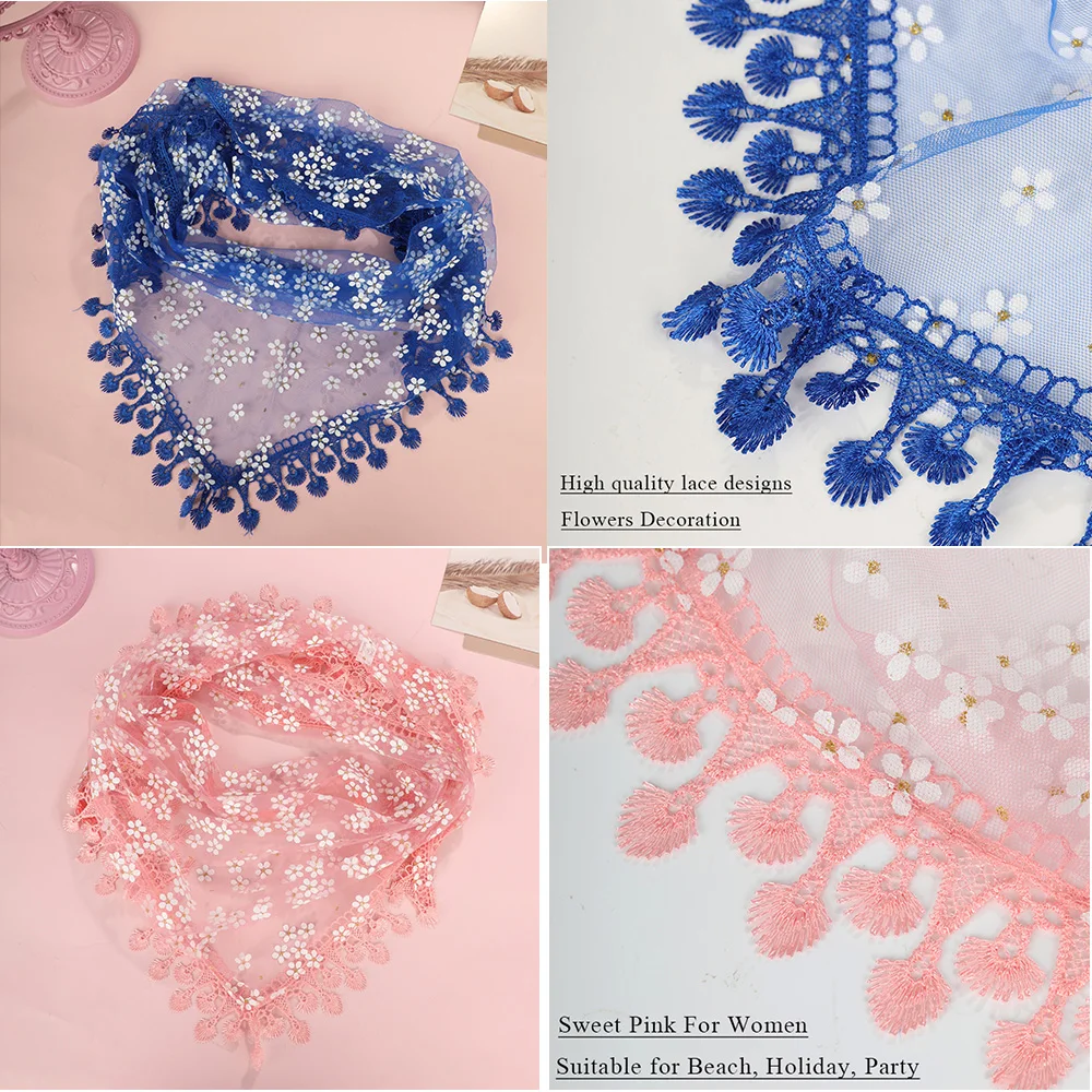 160*50cm Women Tassel Triangle Scarf for Church Prayer Shawl Embroidered Lace Veil Floral Headcovering Veils for the Church\'s