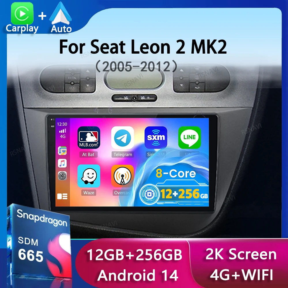 Android 14 Carplay Autoradio Per Seat Leon 2 MK2 2005 2006 2007 - 2012 Navigazione GPS Lettore Multimediale WiFi + 4G stereo BT 2 DIN