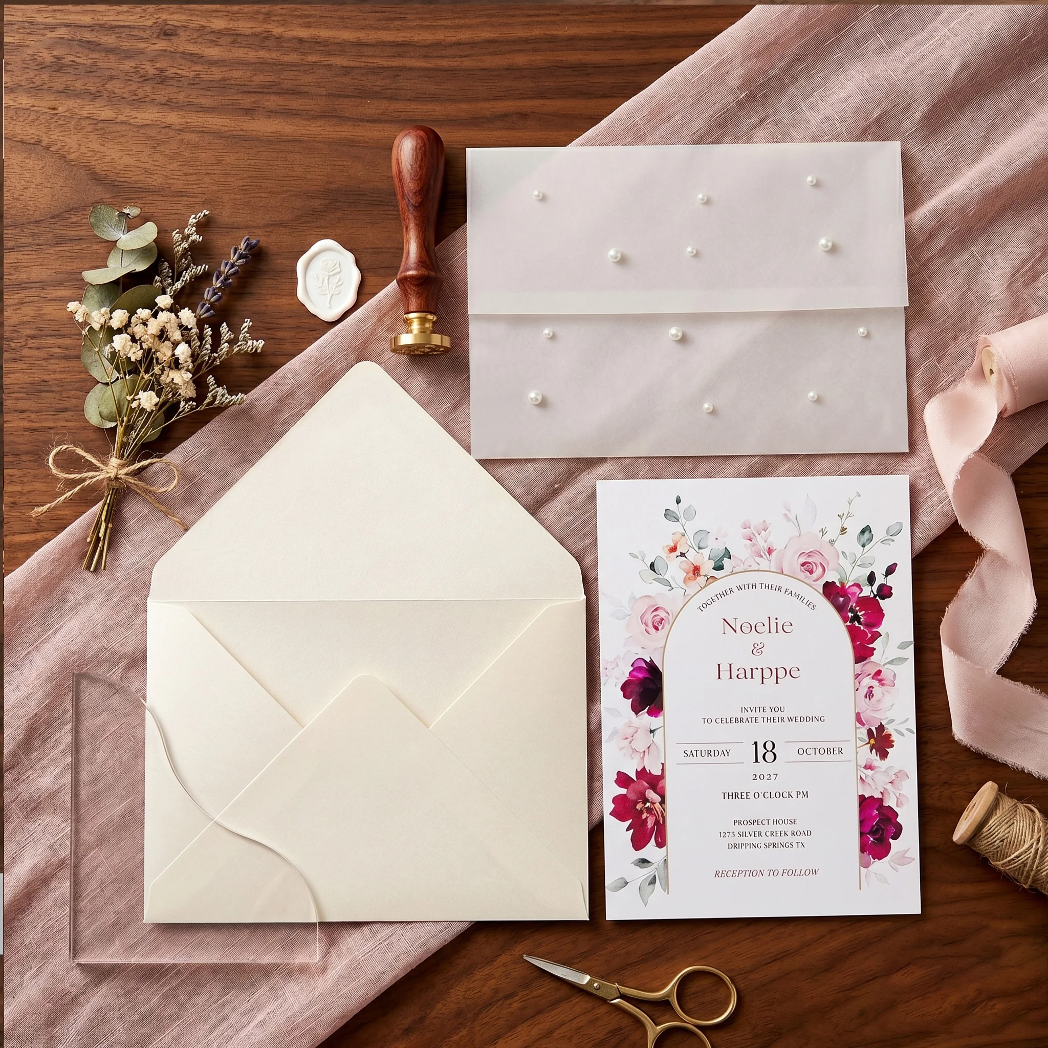 

Customised Wedding Invitation Set with Vellum Paper Jacket,Envelope,Wax Seal,Save the Date Announcement,Engagement, Party