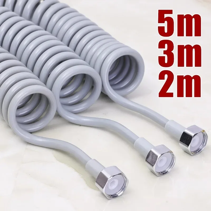 2/3/5M Flexible Shower Hose Universal Spring Extension Hand Sprayer Pipe Connector Spring Tube Home Kitchen Bathroom Accessories