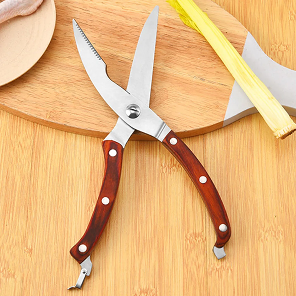

Chicken Bone Scissor Stainless Steel Kitchen Shears Wooden Handle Heavy Duty Multifunctional Food Shear Poultry Fish Cutter
