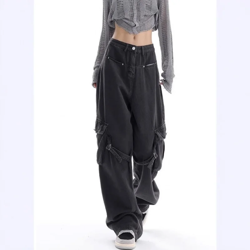 

Women's Cargo Pants Autumn New High Waist Loose Slimming Large Pocket Design High Waist Straight Wide Leg Jeans