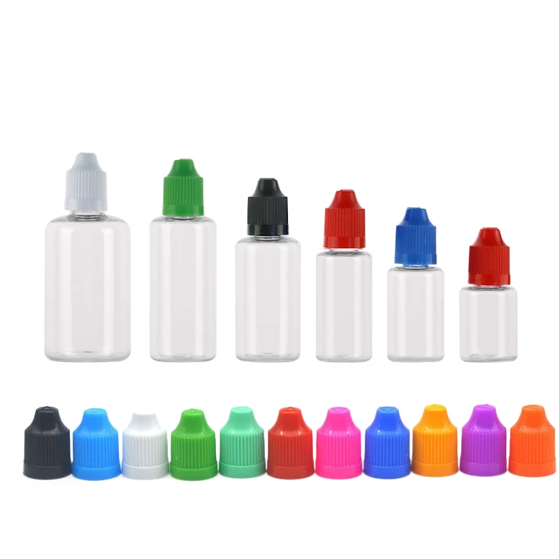 10Pcs 3ml-120ml Empty Squeezable PET E Liquid Dropper Bottles Eye Liquid Dropper Container With Color CRC Cap with Free Funnels