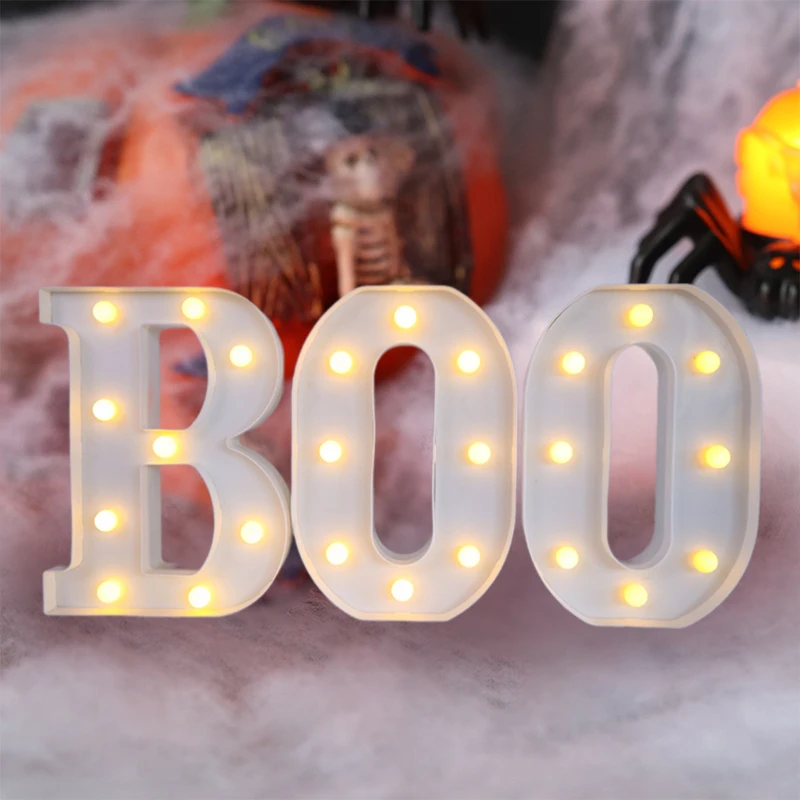 Halloween Decorations-3 LED Marquee Light Up Letters "BOO" Sign Halloween Decor For Kitchen Tabletop Party Indoor