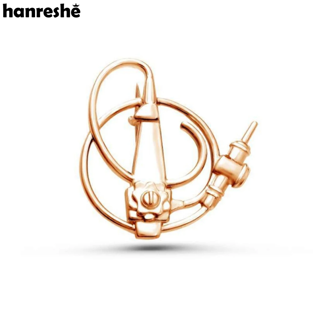 Hanreshe Endoscope Medical Brooch Pins Gold Color Metal Quality Medicine Lapel Pins Jewelry Gift for Doctors Nurses