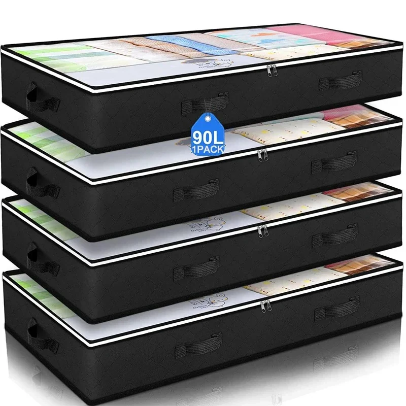 Non-woven Underbed Quilt Storage Bag Organizer Wardrobe Clothes Dust Moisture-proof Finishing Bag Foldable Storage Box 100x50x18
