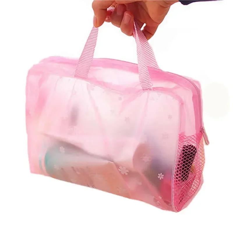 1 buah tas kosmetik transparan PVC tas rias bening untuk wanita gadis ritsleting tahan air casing kecantikan tas tangan perjalanan tas perlengkapan mandi