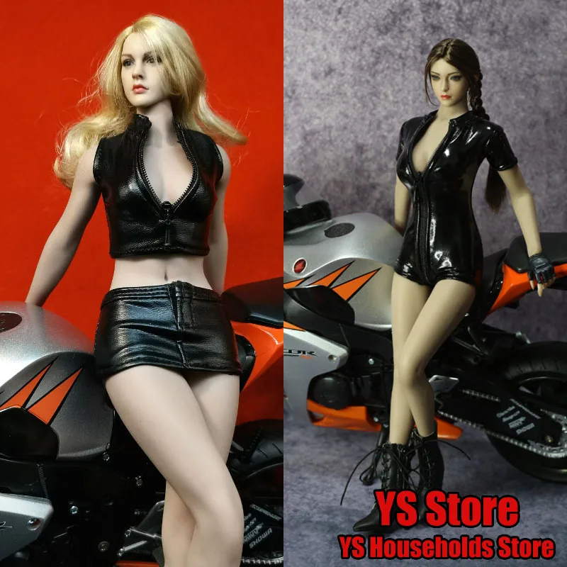 

2 Styles 1/6 Female Soldier Short Sleeveless Leather Coat Top Hot Skirts Cool Handsome Motorcycle Bodysuit Fit 12" Action Figure