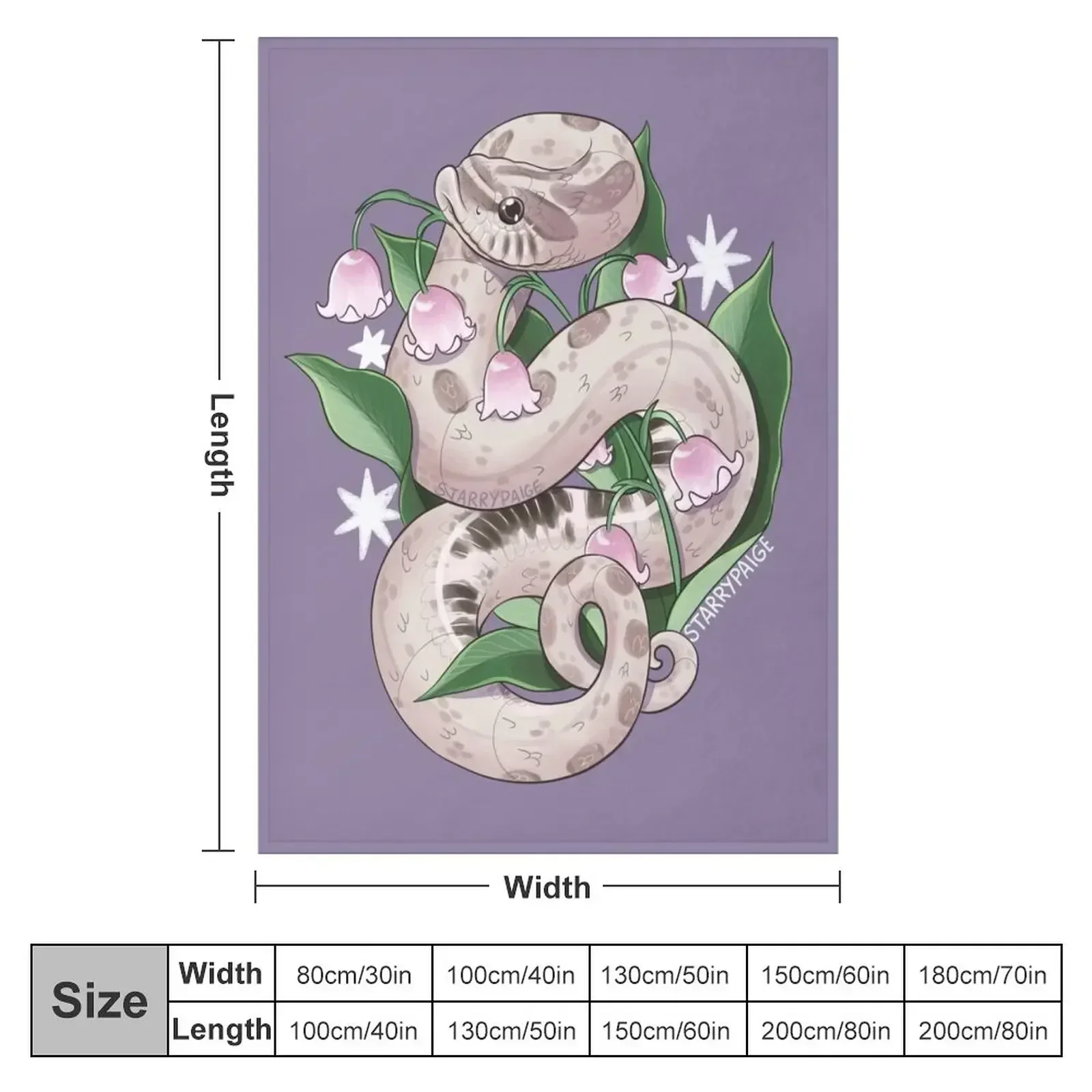 Lavender Hognose Snake with Lily of the Valley Throw Blanket couch cozy soft plush fuzzy picnic outdoor blanket