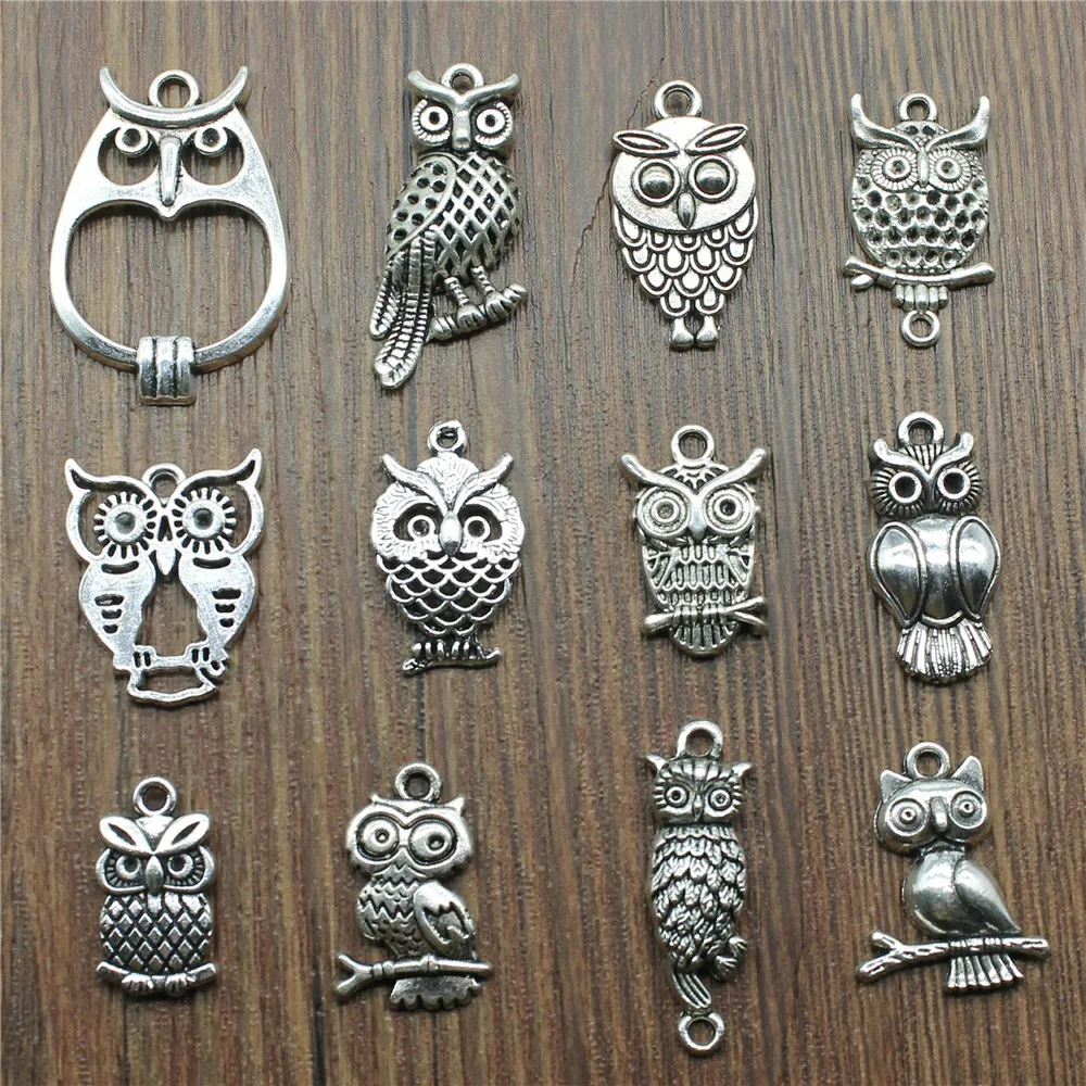 10pcs Charms Owl Antique Silver Color Cute Owl Pendant Charms Small Owl Charms For Jewelry Making