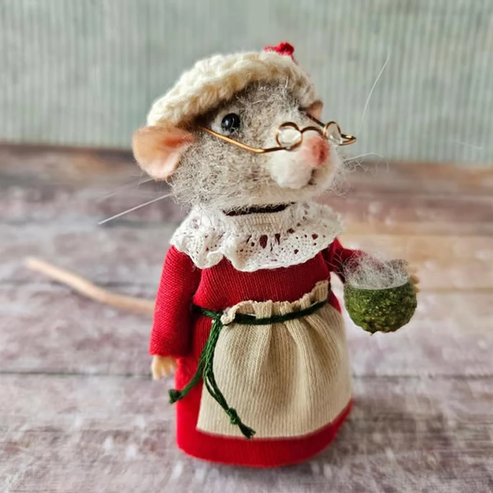 Cute Needle Felted Mouse DIY Handmade Wool Felted Cute Needle Felted Mice Christmas Ornaments Home Decor（Only material packages）