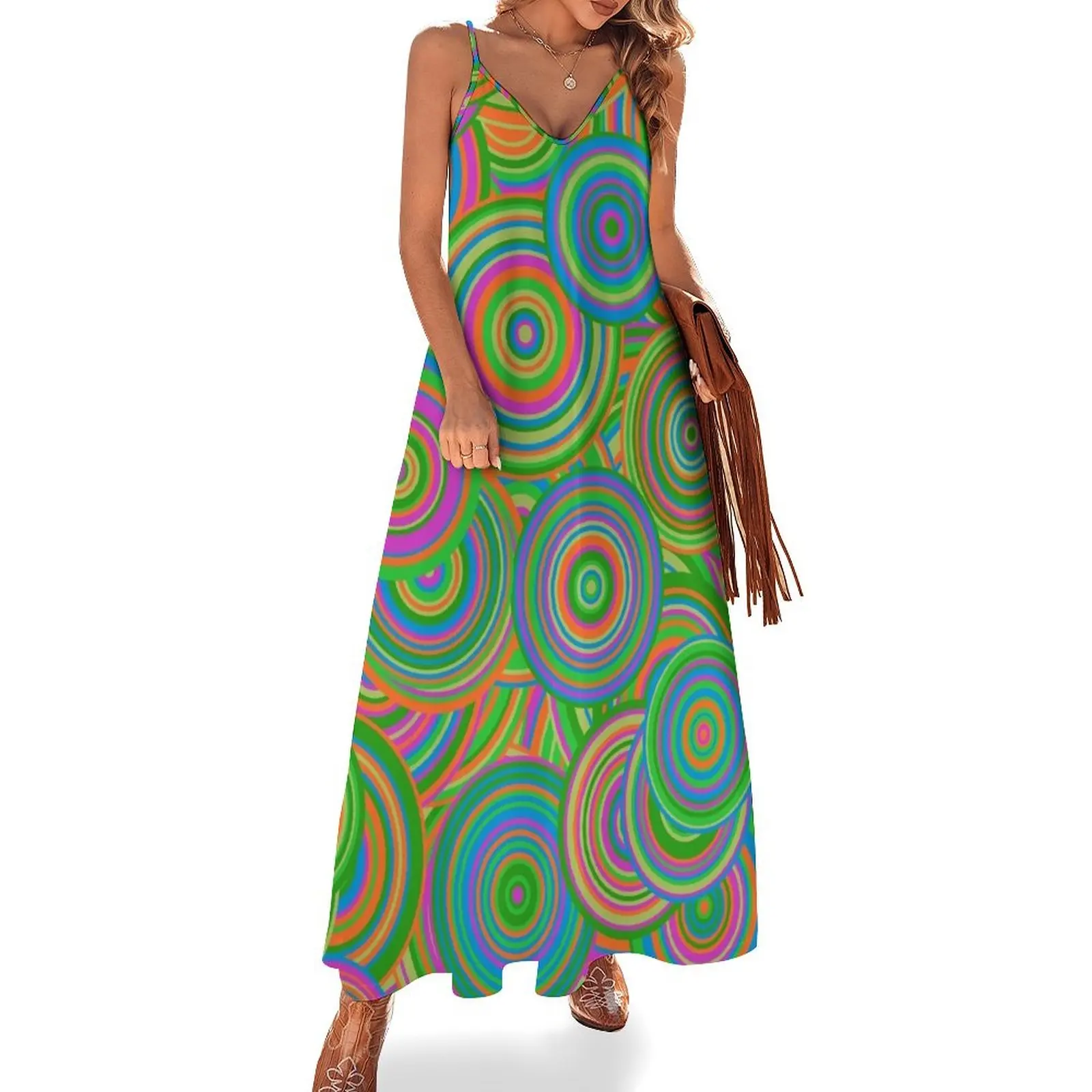 

Psychedelic 60's Circles Sleeveless Dress Women's summer long dress Female clothing dress summer