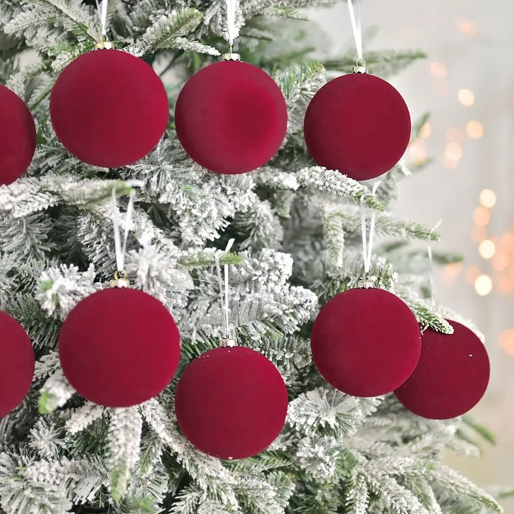 

10cm Velvet Christmas Ball Pendant Shatterproof Reusable Christmas Hanging Balls Flocked Xmas Tree Ornaments Party Favors