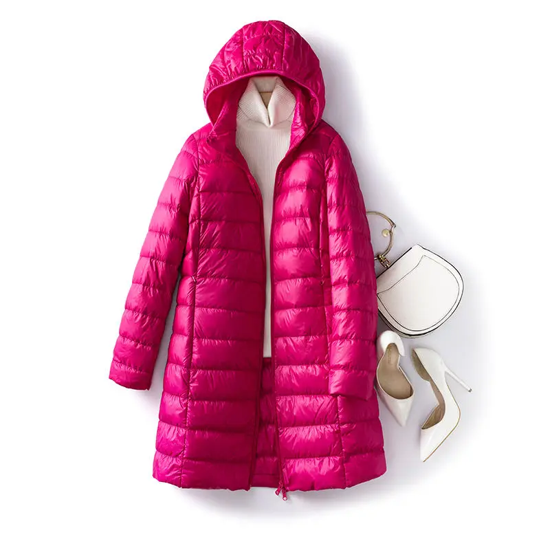 Women Ultra Lightweight Packable Long Puffer Jacket New Autumn Winter Warm Hat Detachable Hooded Female Coat Parka Plus Size