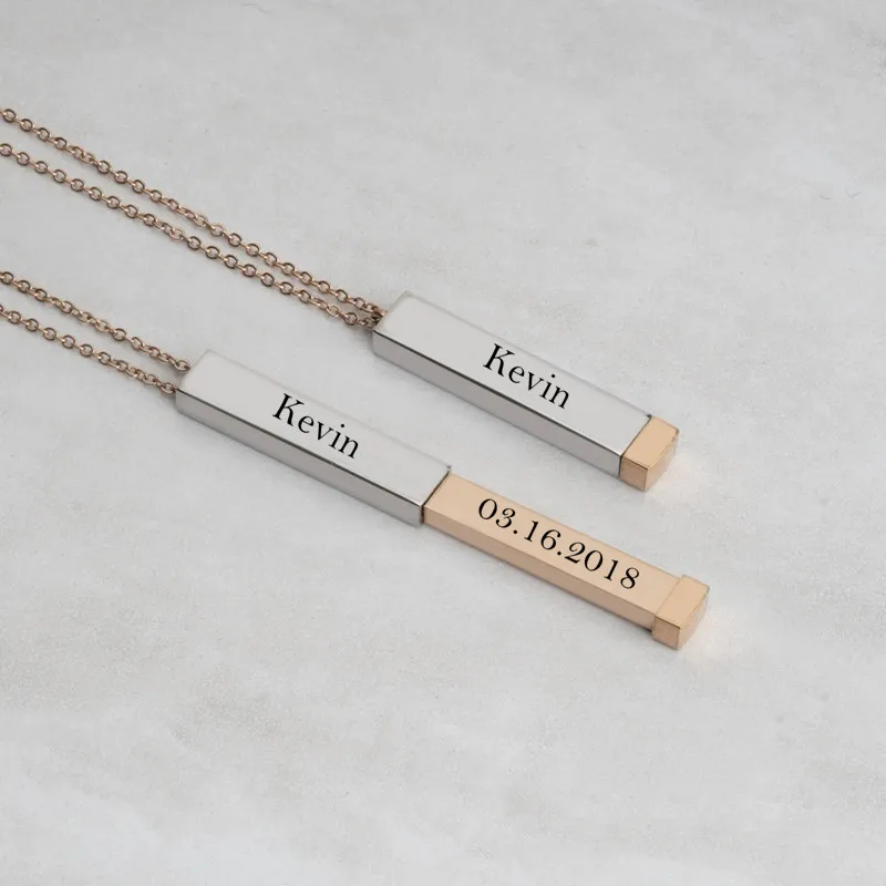 Personalized Bar Necklace Customize Name Secret Message Stainless Steel Jewellery Gift For Her Woman Engraved Rectangle Necklace