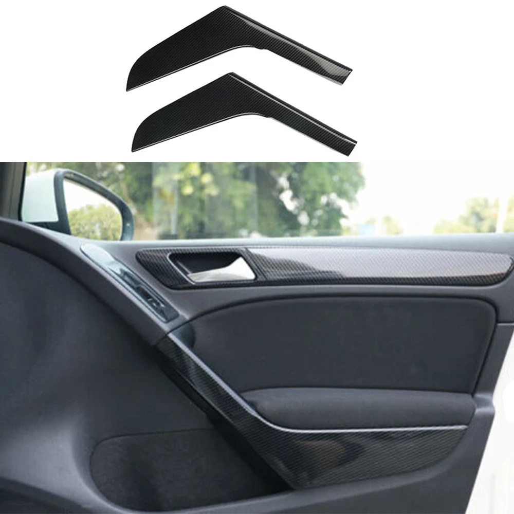 1 Pair Car Interior Door Pull Handle Trim Cover Carbon Fiber Black for VW Golf Mk6 5-Door Models 2010 2011 2012 2013
