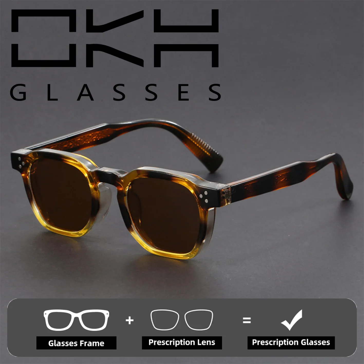 OKH UV400 Square Polarized Sunglasses Acetate Temple Retro Anti Glare Shades Fashion Eyewear for Men Women Daily Beach Wear