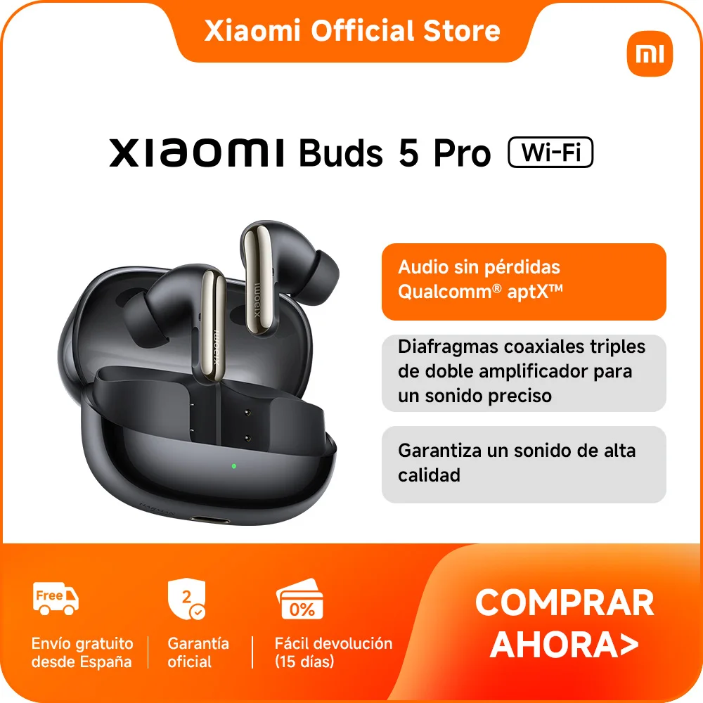 Official | Xiaomi Buds 5 Pro WiFi, Diafragmas coaxiales triples de doble amplificador para un sonido preciso, Audio sin pérdidas Qualcomm® aptX™, Anulación de ruido activa de hasta 55 dB con ajustes