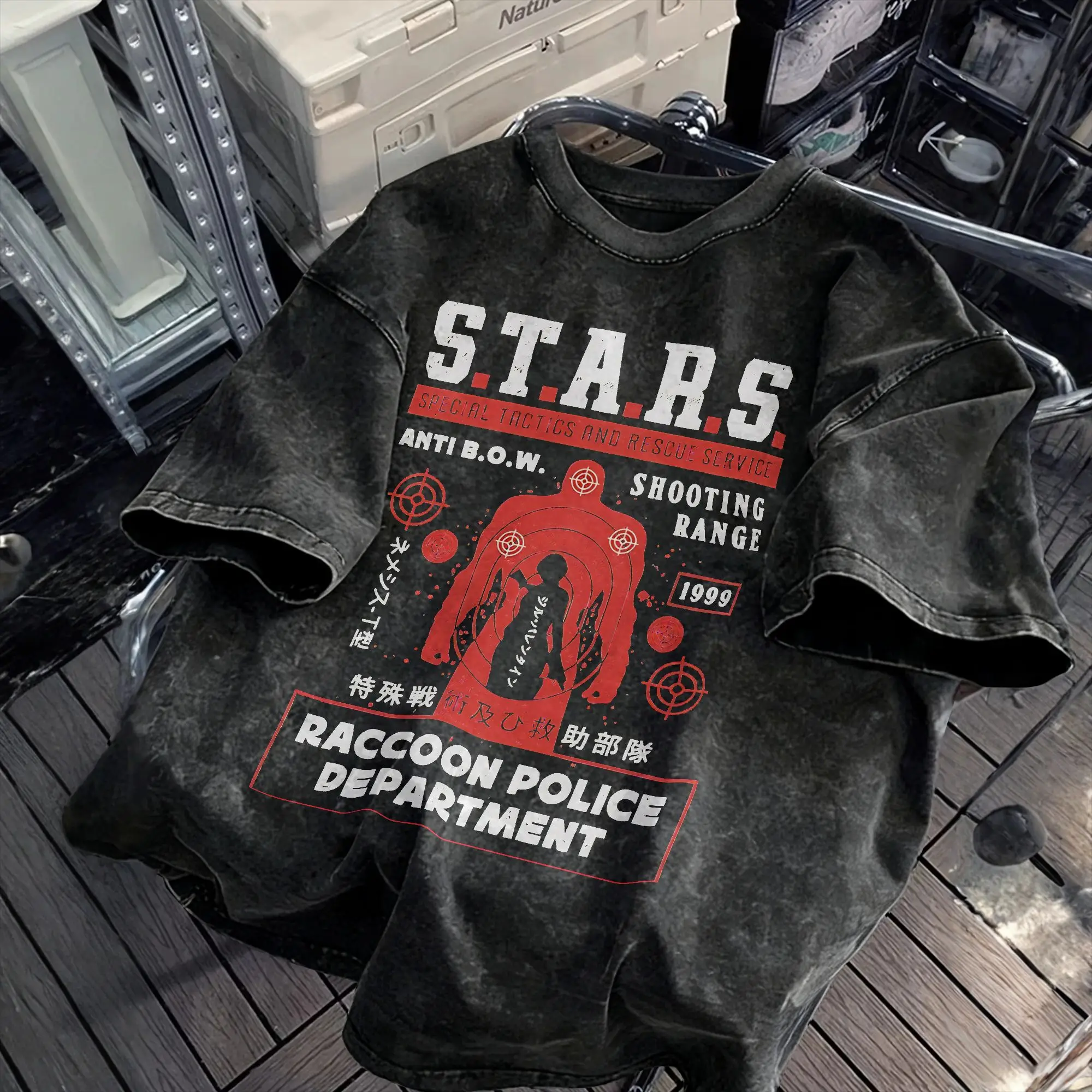 Raccoon City Shooting Range Men's T Shirt Washed  Funny Tee Shirt Short Sleeve Round Neck T-Shirts 100% Cotton Graphic Clothing