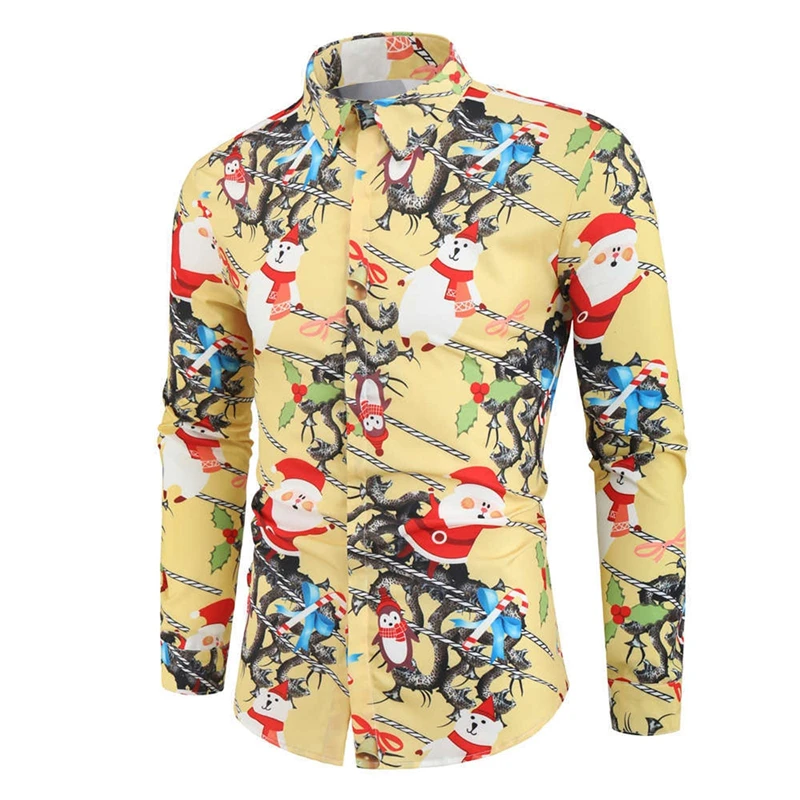 

Hawaiian Christmas Snowman Themed Men's Dress Shirt 3D Printed Casual Long Sleeve Elegant Clothing For Men Christmas Gift Shirts