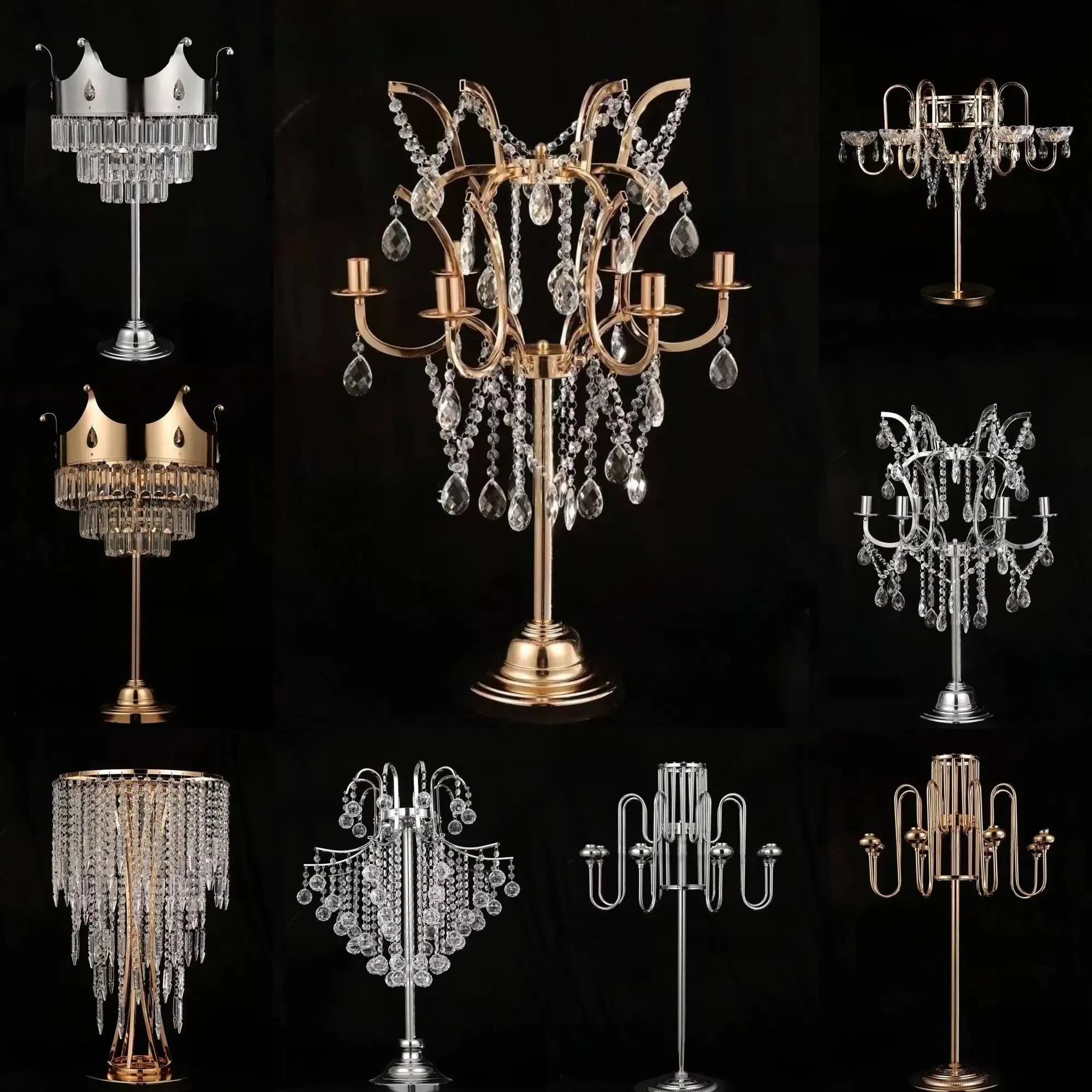 Metal 6 Arms Candelabras Table Flowers Crystal Candlestick Decorative Candlestick Ornament Event Centerpiece Wedding Hotel Decor