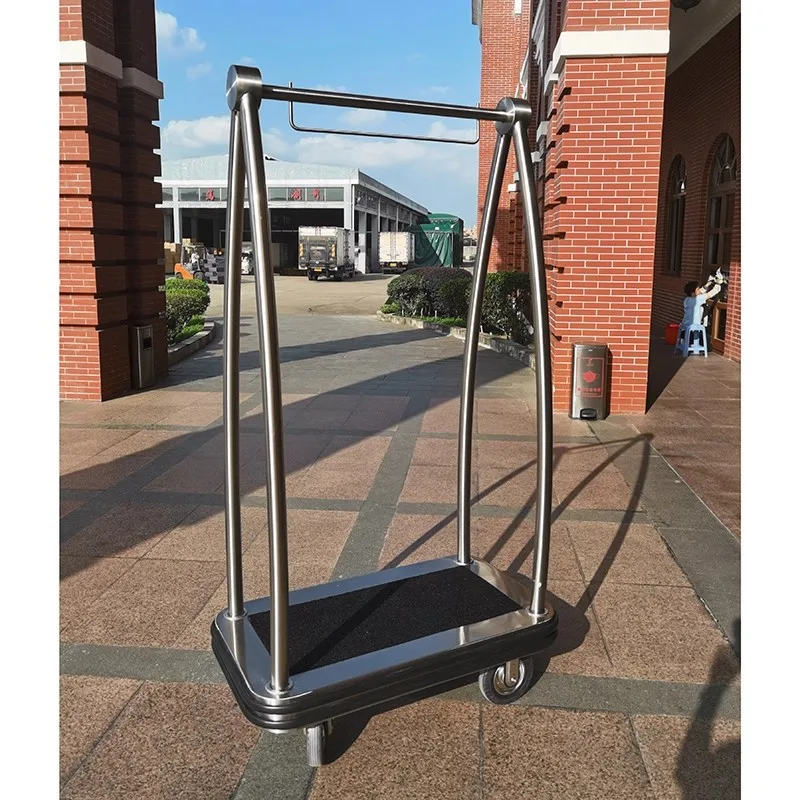 Hotel luggage cart Southern titanium lobby luggage delivery cart flatbed trolley hot selling small golden top luggage cart