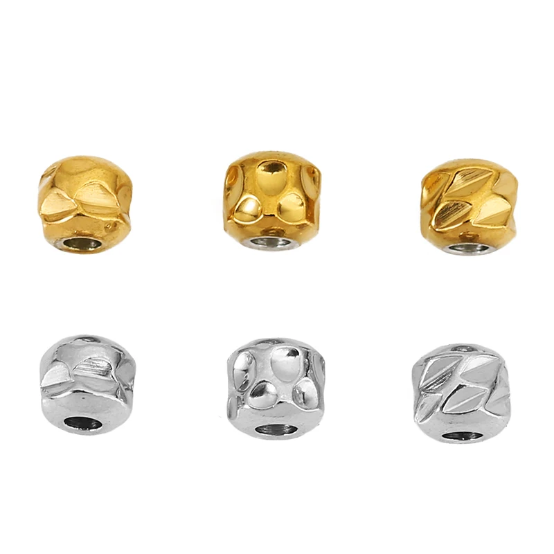 20pcs Stainless Steel 4mm Hammered Twill Textured Tube Loose Spacer Bead Charms PVD Beads for Necklace DIY Jewelry Findings