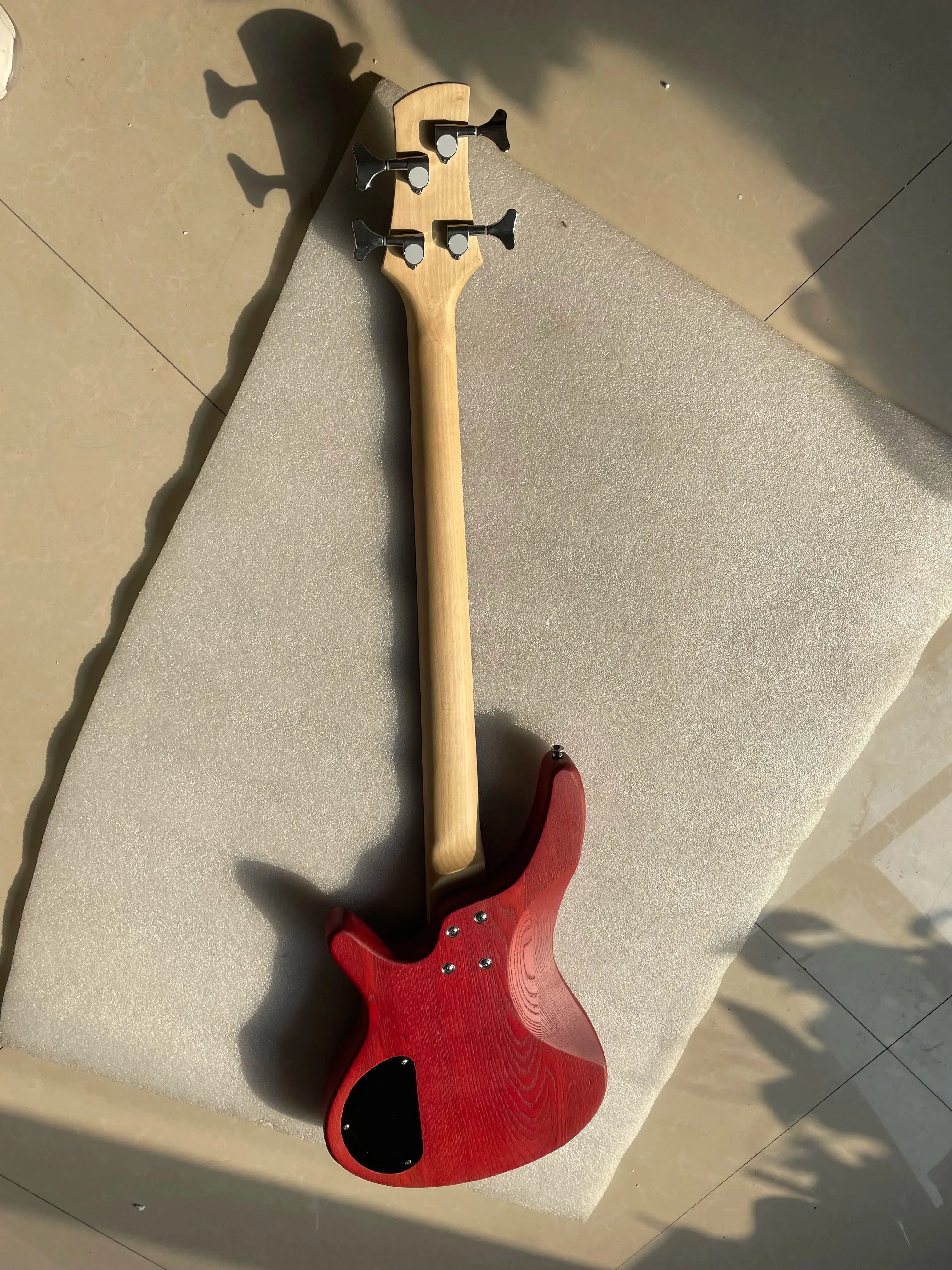 Electric Bass Guitar with 24 Fret, Red Ash Body, Maple Rosewood Fingerboard, Neck, Professional, Beginner, Stringed Instrument