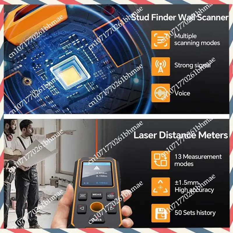 -A21Z مقياس مسافات الليزر الرقمي شاشة LCD عالية الدقة وصوت لأسلاك التيار المتردد والخشب المعدني