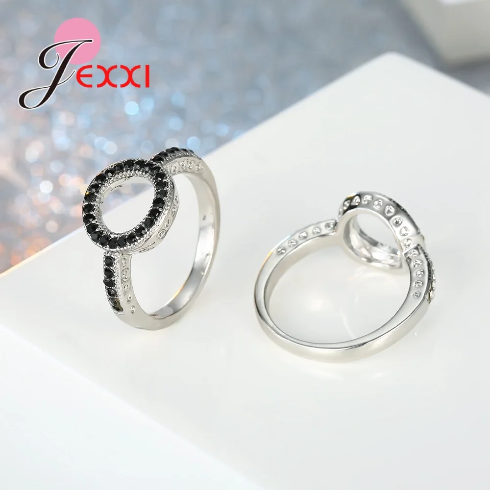 Original Hollow Sparkling Ring Special Individual Novel Casual Grateful Style 925 Sterling Silver White Black Zircon Rings