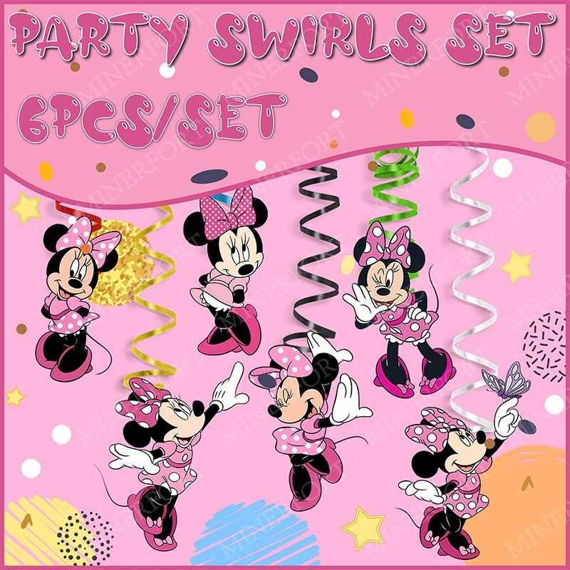 Mickey Minnie Pink Theme Spirals Swirls for Happy Birthday Events Party Decorations Ceiling Hanging Kids Girls Favors Gifts