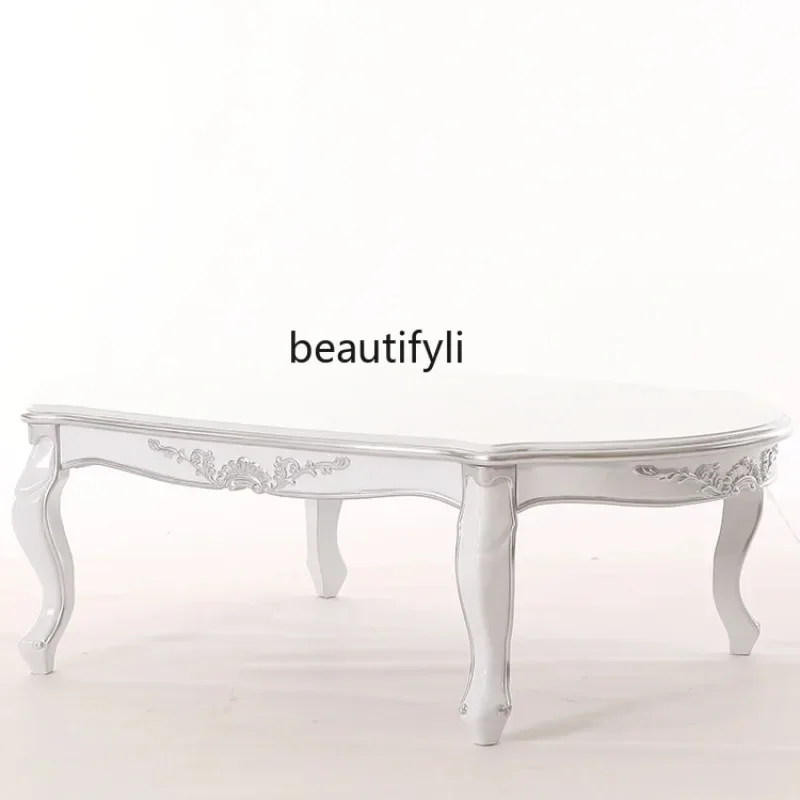 C85 European Style Living Room Coffee Table New Classical Ivory White Tea Table Wood Carved Tea Table