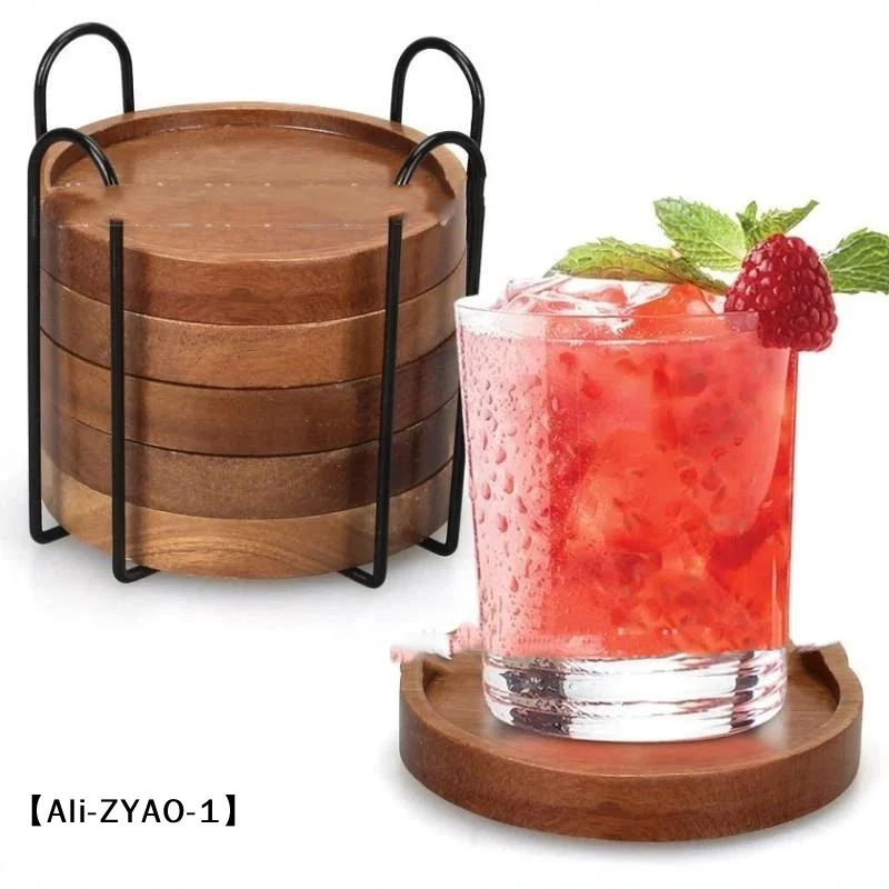 【O】1/4/6 PCS Round Natural Wood Coasters With Groove Design Water Resistant Surface For Home Coffee Table Drinks Small Pots