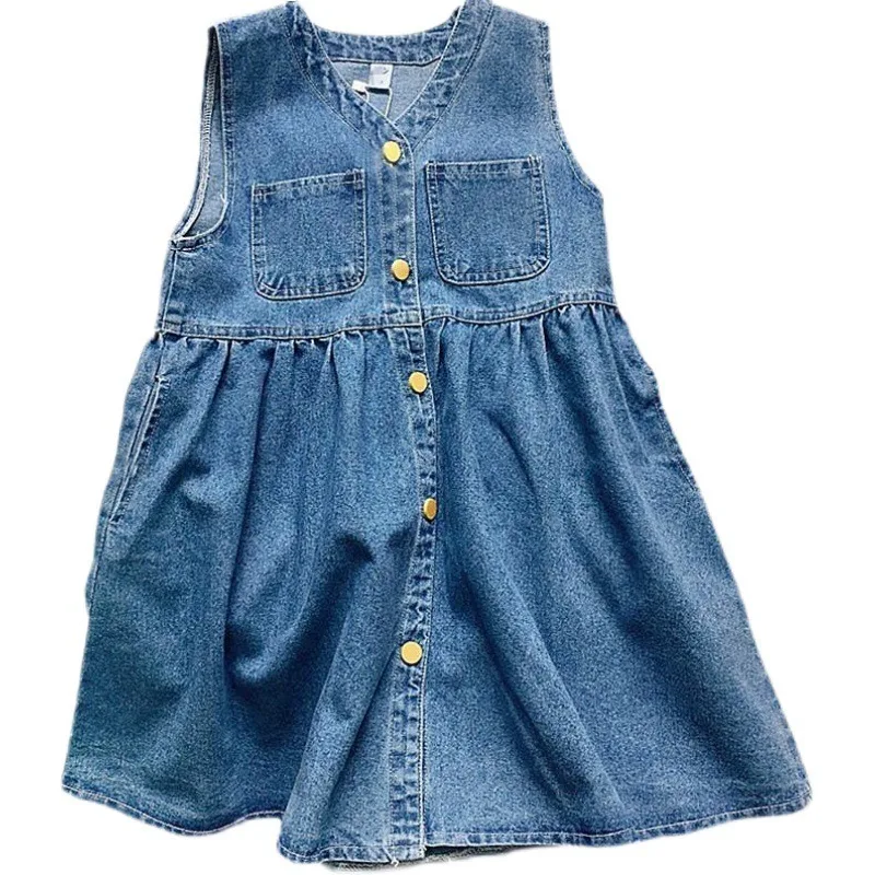 2026 Spring Baby Girl Denim Shirt Strap Skirt 2PC Dress Outfit