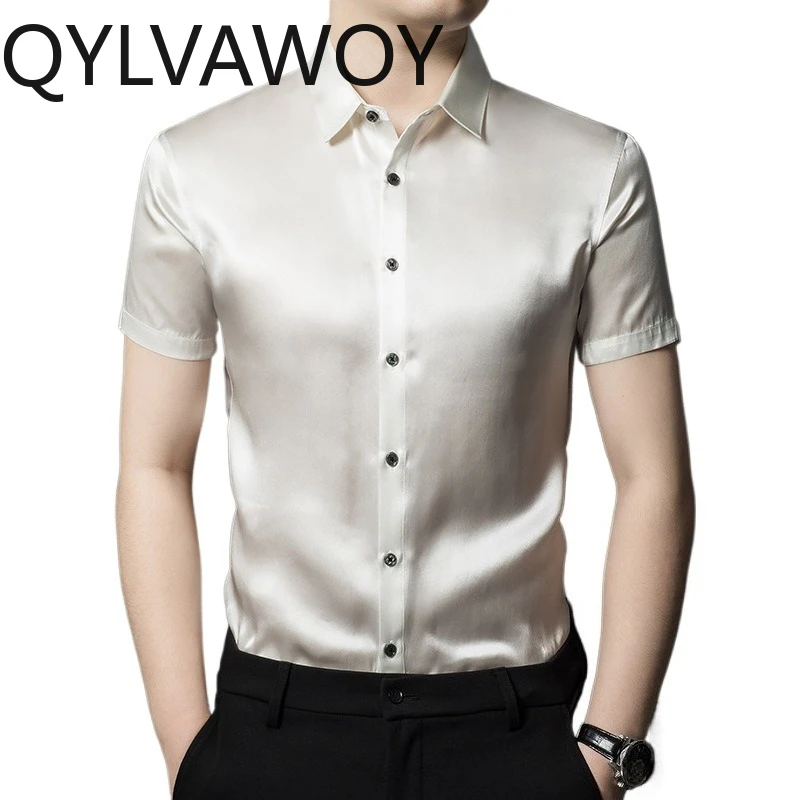 

QYLVAWOY 100% Natural Mulberry Silk Shirt for Men 2026 New Summer Tops High Quality Shirt Short Sleeve Thin Men's Shirts Lapel