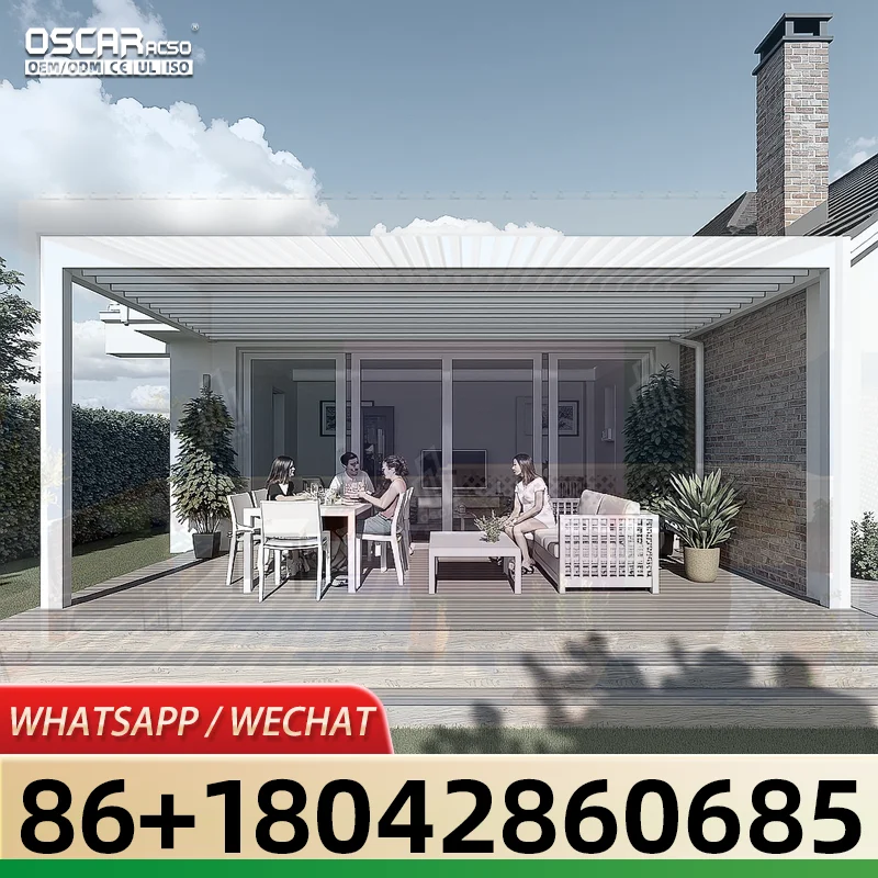 Outdoor Motorized Retractable Opening Roof Awnings for Terrace Balcony Garden pergola
