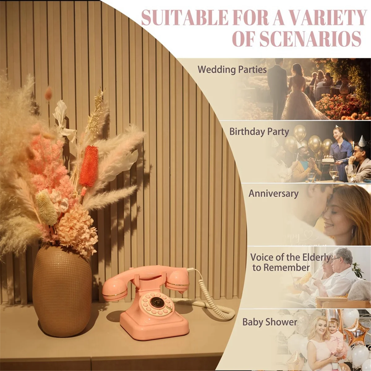 

New European Retro Wedding Audio Message Book Birthday Voice Blessing Message Decoration Phone Voice Guest Book Phone Pink
