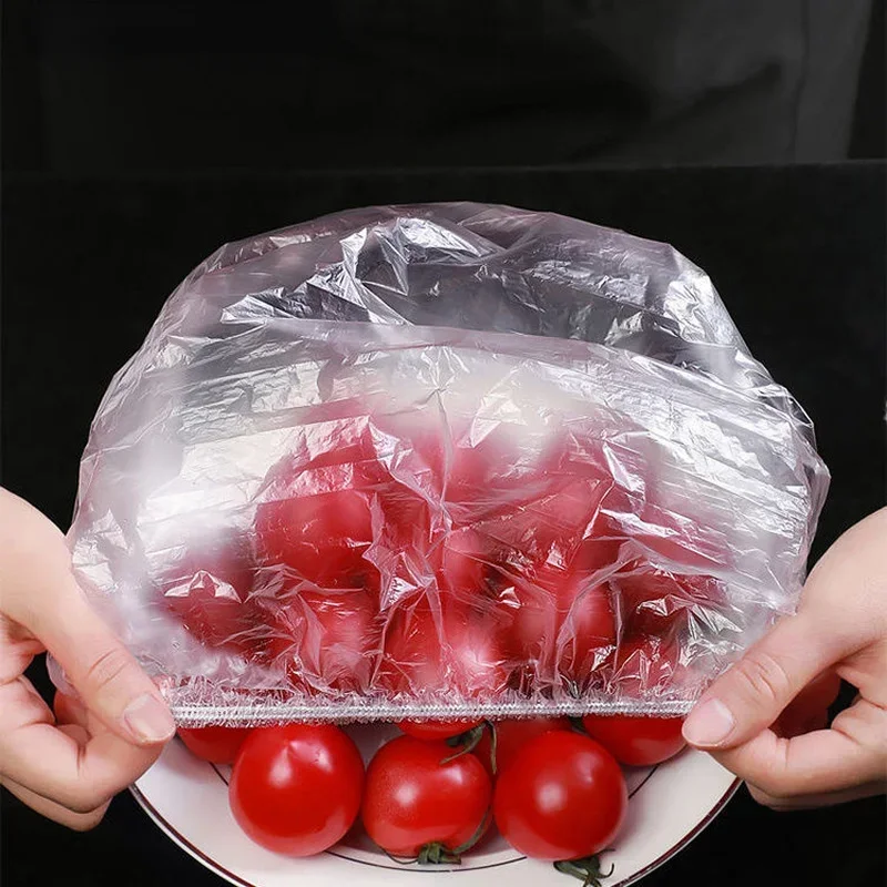 100pcs Disposable Food Cover  Refrigerator Fruit Food Stretch Leftovers Protection Flim Dustproof Bowls Cups Caps Bag