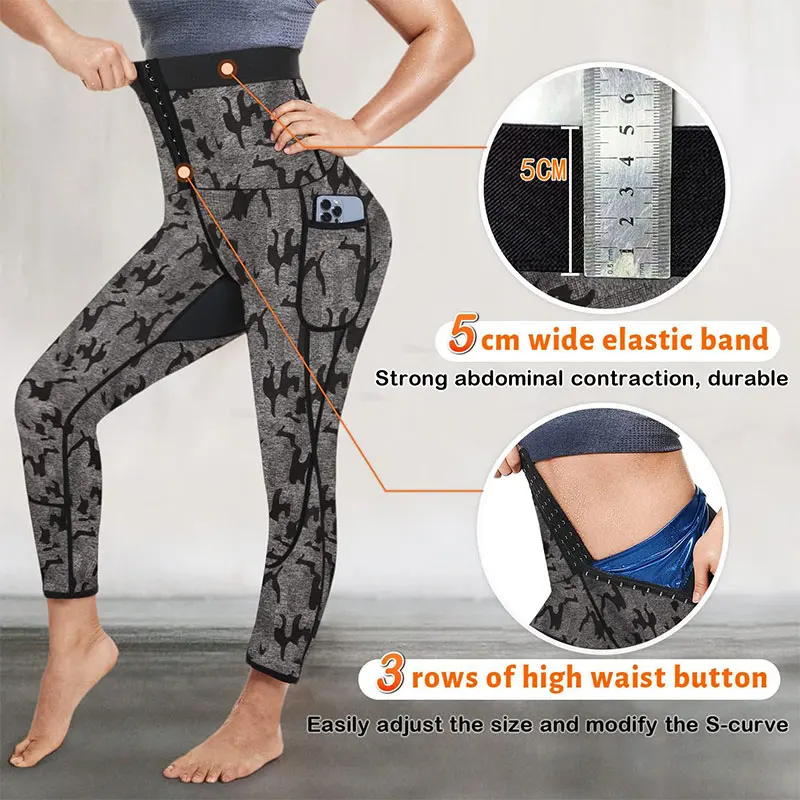 سراويل رياضية للنساء ، ضغط عالي الخصر ، ليغنغز تخسيس ، تمرين ، حراري ساخن مع جيب فريد ، منفرج قابل للتنفس