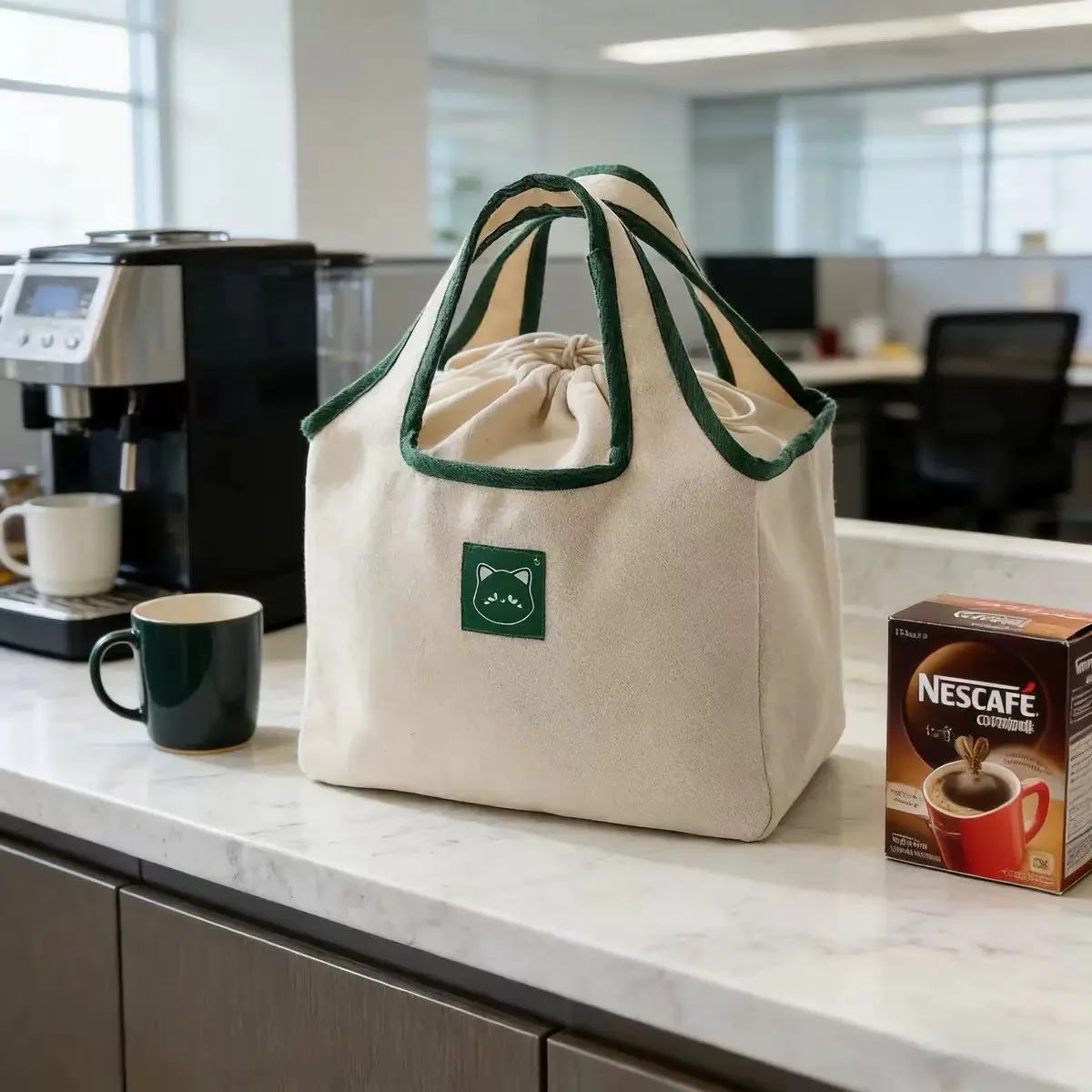 Japanese Canvas Lunch Box Bag Portable Drawstring Handheld Meal Bag for Work Students Large Capacity Storage Organizer Bag