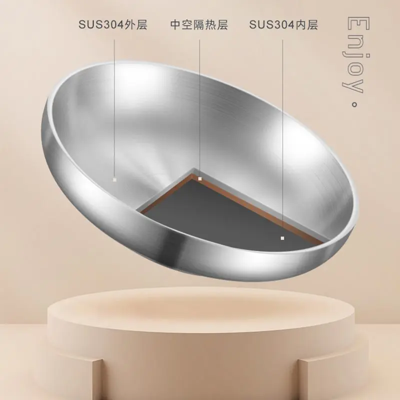 304 Stainless Steel Double Layer Dishes Tray, Anti-Scalding Steak Plate, Tableware Pan, Fruit Dishes, Household