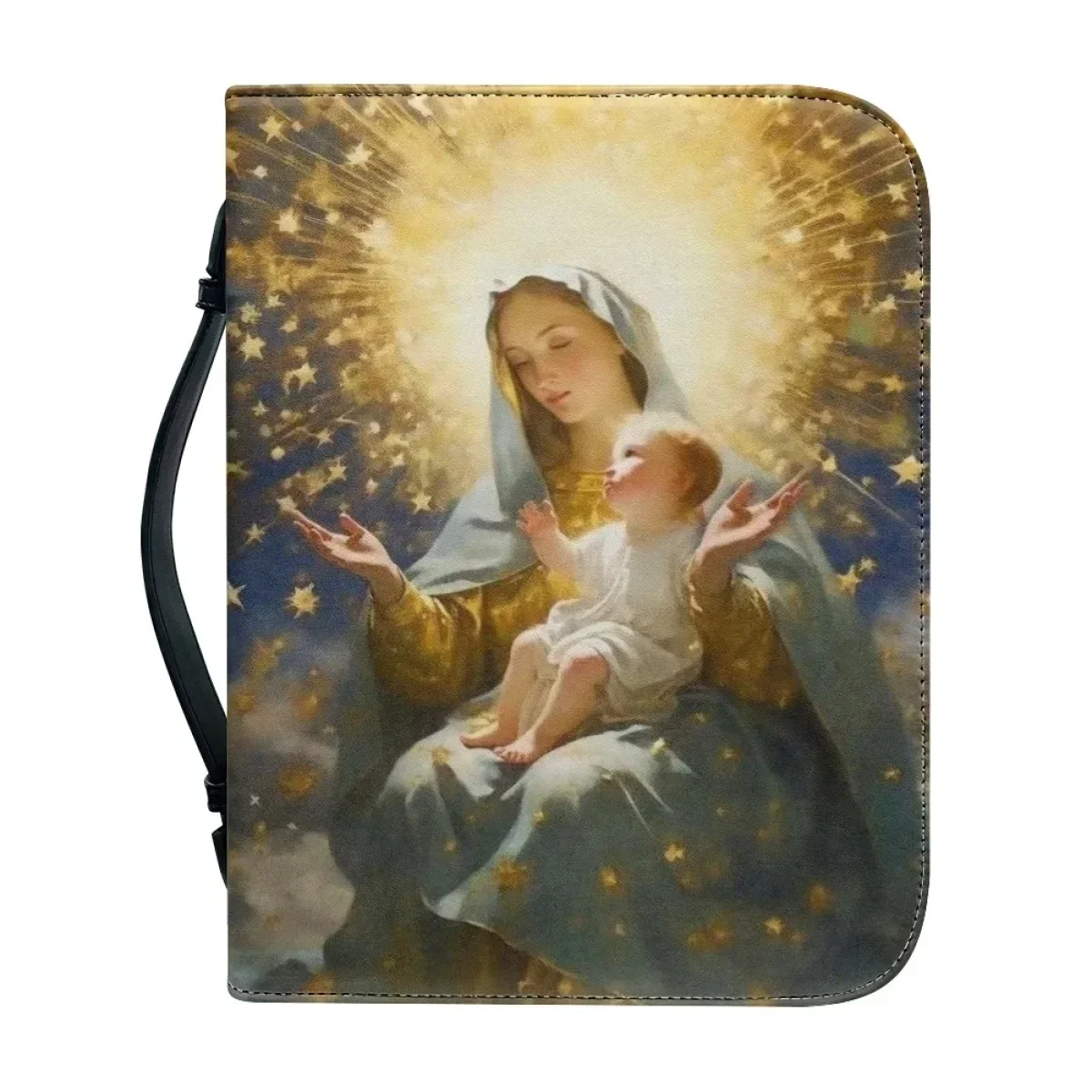 New Women's Virgin Mary Pattern Print Bible Bags Leather Handbag Bible Cover Case Christian Study Book Holy Storage Case Bag