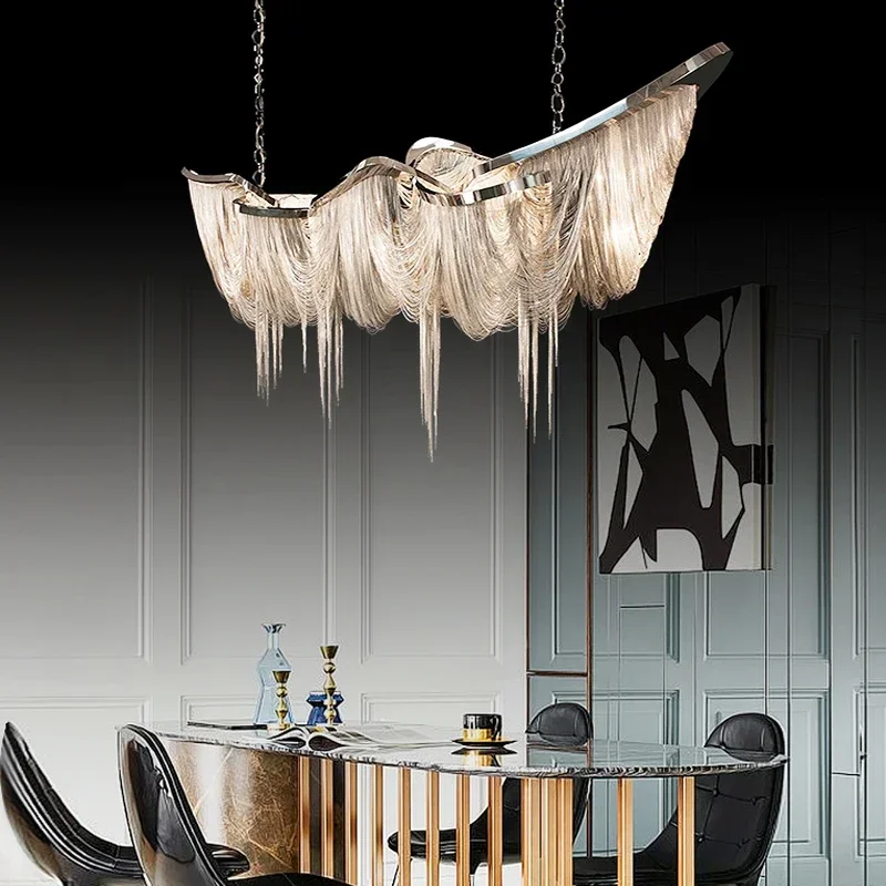 

Italian Luxury Gold Tassel Chandeliers LED Designer Lighting Living Dining Room Decor Aluminum Pendant Lamp Villa Hanging Lights