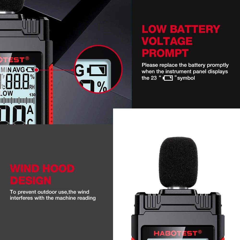 HABOTEST HT602 Sound Level Meter Digital Handheld DB Meter Sonometros Noise Audio Level Meter 30-130dB Decibels Mini Sound Meter