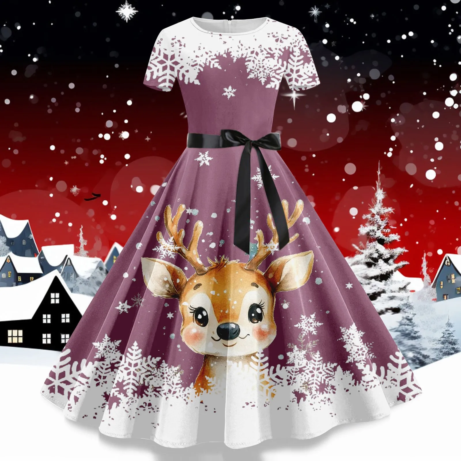 

Женское рождественское Повседневное платье с принтом и коротким рукавом в стиле Хепберн женские платья для косплея выпускного вечера Длинные официальные платья 원스 스