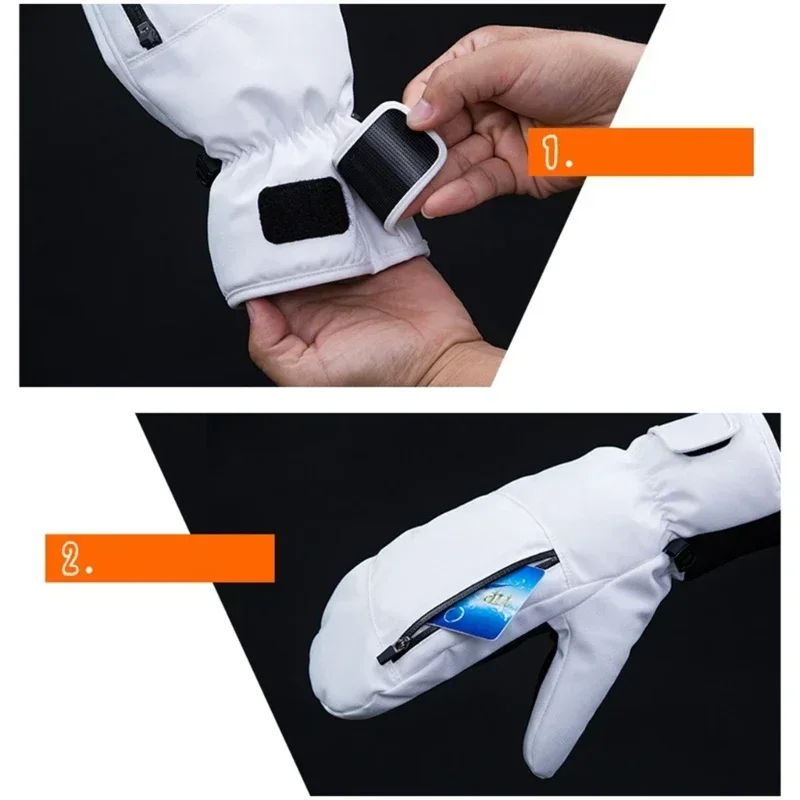 Ski Mittens Waterproof Winter Snow Gloves Zipper Card Pocket Touch Screen Thermal Fleece Snowboard Mitts Men Women Gloves