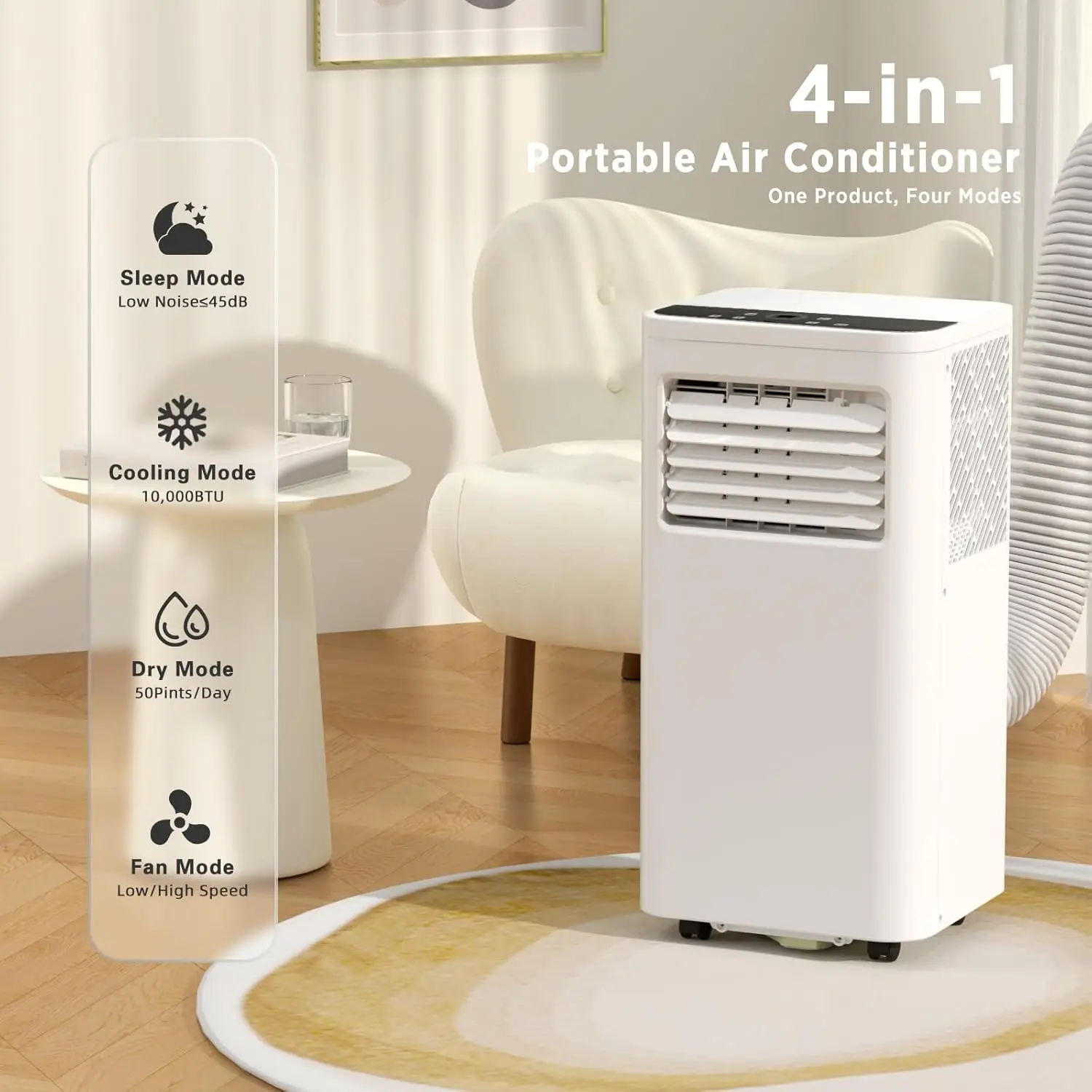 10,000 BTU Portable Air Conditioners Cool Up to 450 Sq.Ft, 4 Modes with Remote Control/LED Display/24Hrs Timer/Installation Kits